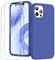 GOODVISH 3 in 1 for iPhone 12 Pro Max Case Liquid Silicone with 2x Screen Protector, Anti-Scratch Full covered Microfiber Lining Shockproof Protective Slim Phone Case Cover 6.7, Porcelain Blue