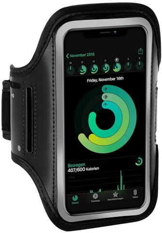 ONEFLOW Sportarmband Handy kompatibel mit HTC One M9 Armtasche Fitness Armband Sport Laufarmband Outdoor Handyhülle Joggen Arm Halterung Smartphone Handytasche, Schwarz