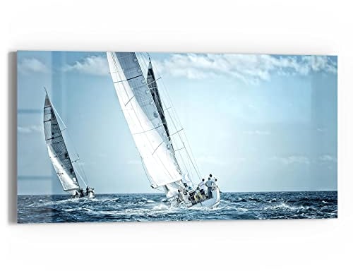 DEQORI Glasbild Echtglas | Motiv Segelboote auf hoher See | horizontal einteilig 60x30 cm | schöne Dekoration | Wandbild für Wohnzimmer, Schlafzimmer, Flur & Küche | moderne Wanddeko