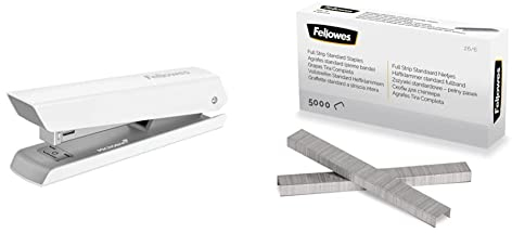 Fellowes Tacker LX820 Klassischer Hefter mit Microban Technologie Heftgerät für 24/6mm und 26/6mm Hefklammern - Weiß - 1 Stück + Heftklammern 26/6 mm für Full-Strip/Vollstreifen-Heftgeräte