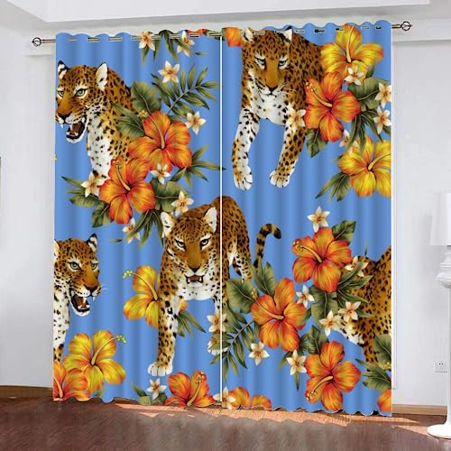 GIOVIA 3D Leopard Vorhänge Abdunkelnde mit ösen 2 Stücks Gardinen Blickdicht Verdunkelungs Tropisch Dschungel Kälteschutz Scheibengardinen für Junge Mädchen Schlafzimmer B 280 X H 260 cm