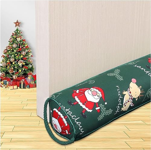 Schwerer Türzugstopper, 102 cm Zugluftstopper für Fenster Dreieck unter der Tür Zugluftstopper Geräuschblocker für Tür unten Luftdichtung Isolierung und Schallschutz, Grüner Weihnachtsbaum