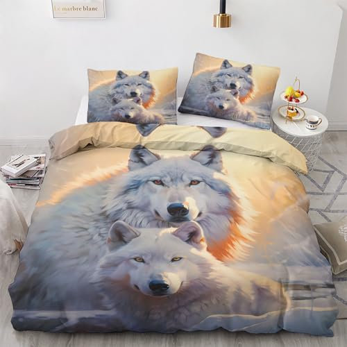 GEDAEUBA Winter Bettwäsche 155x220 Wolf - Wölfe Tiere Bettbezug 155x220 3 teilig, Wendebettwäsche und Kissenbezug 80x80, Weiche & Angenehme & Warme Mikrofaser Bettwäsche-Sets mit Reißverschluss