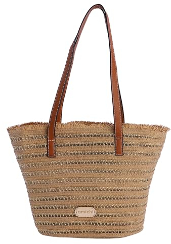 AMICHI - Bolso mujer - bolso playa mujer grande - bolso shopper mujer - saco playa - bolso verano - bolso trenzado mujer - bolso de paja - bolso elegante mujer - Rosaura