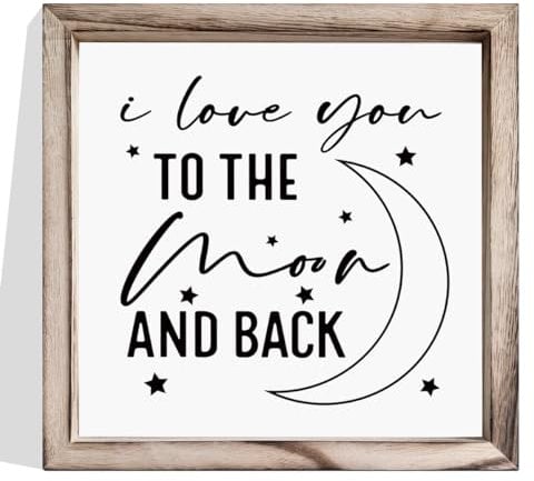 AUII JO DESIGN Love Sign, I Love You to the Moon and Back, Decorative Wooden Wall Frame Sign, Pine Wood, 11.8 x 11.8 inches
