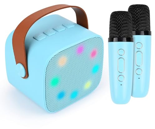 Comius Sharp Machine de Karaoké Enfant avec 2 Micro sans Fil, Enceinte Karaoke Portable avec lumière LED, Mini Microphone Karaoké sans Fil Complet Enfant pour la FêTe, Cadeau Fille 3+ Ans (Bleu)