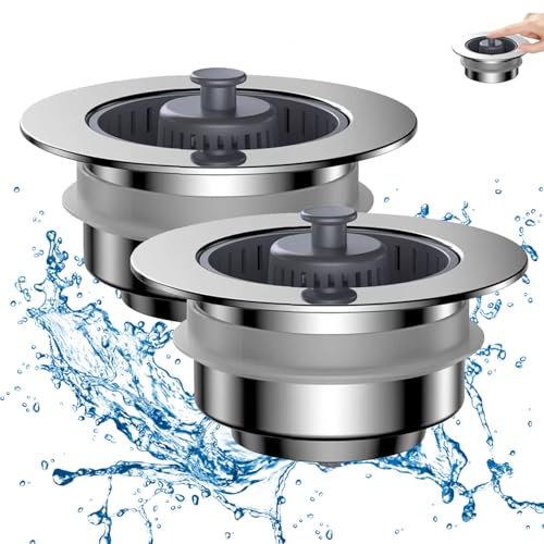 2 Satz Abflussstopfen und Abflusssieb Küchenspüle, 3-in-1 Pop-Up Bodenablauf Filter für Standardabflüsse, Ideale Schutzvorrichtungen für die Küchenspüle
