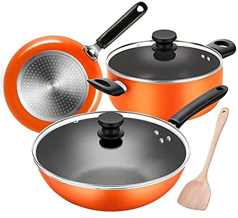 YIHANSS Wok-Kochen Antihaft-Pfanne Dreiteiliges Set Bratpfanne Suppentopf Flache Bratpfanne Haushaltstopf Küche Gas Elektromagnetische Universal Vision