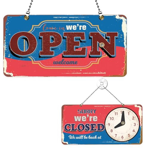 PLIGREAT Panneau Ouvert de Style Vintage Rouge Bleu Panneau Ouvert et Fermé Double Face Panneau D'Accueil pour les Heures D'Ouverture des Entreprises Plaque pour Magasin de Détail Bar Boulangerie