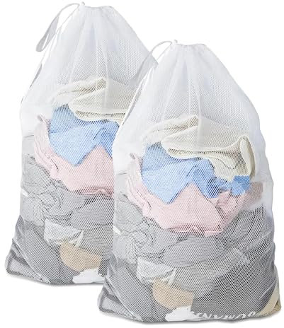 Mesh Laundry Wash Bags, 2pcs Reusable Delicate Laundry Bag 30 x 39.3inch, Drawstring Washing Machine Bag for Clothes, Beddings, Tablecloth, Curtain (Extra Large)