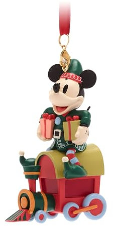 Disney Store Official, Mickey Mouse, Adorno Navidad, 9 cm/3,5 '', Bola para árbol de Navidad o decoración para sobremesa, Mickey Mouse con Vestido de Elfo navideño