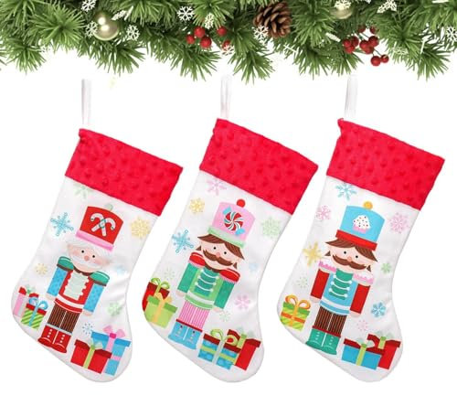 Lot de 3 chaussettes de Noël en forme de casse-noisette avec motif de casse-noisette, décorations élastiques pour sapin de Noël, décorations de Noël pour sapin de Noël