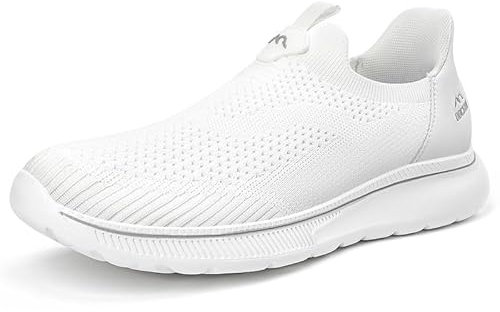 ODCKOI Zapatillas sin cordones para hombre, sin cordones, de malla transpirable, para caminar, trotar, trabajar, correr, 1645 Blanco, 42.5 EU