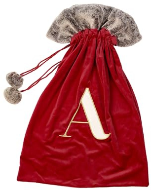 Celebright Christmas Sack with Embroidered Letter 'A' - Festive Holiday Décor for a Memorable Celebration - Faux Fur - Red