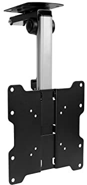 Flip Down TV and Monitor Mount - Ceiling Kitchen Overhead and Under Cabinet Mount, Height Adjustable TV Mount, 0-90° Flip Down TV/Monitor Bracket, Fits Flat Screens (17in)