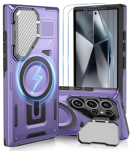 Pilaru for Samsung S24 Ultra Case [Compatible with Magsafe] Full Camera Protection | Alloy Stand | Military-Grade Protection, Strong Magnetic Phone Case for Galaxy S24 Ultra,Purple