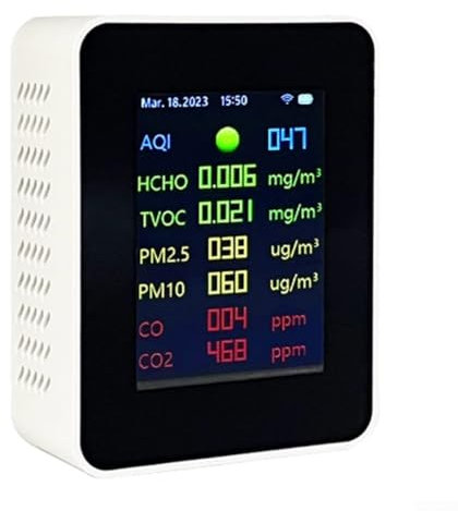 MeevrgR TUYA WIFI 9-in-1 Raumluftqualitätsmonitor – Temperatur, Luftfeuchtigkeit, CO.2 Stufen, PM2.5/PM10, Formaldehyd, AQI (weiß)
