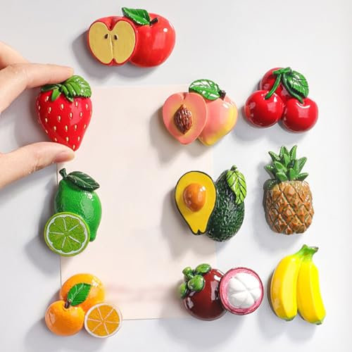 10 Pcs Fruit Fridge Magnets 3D Resin Fruit Fridge Magnets Funny Fridge Magnets Cute Refrigerator Magnets for Refrigerators Whiteboards and Other Items Desk Toys (D, 4x4.8cm)