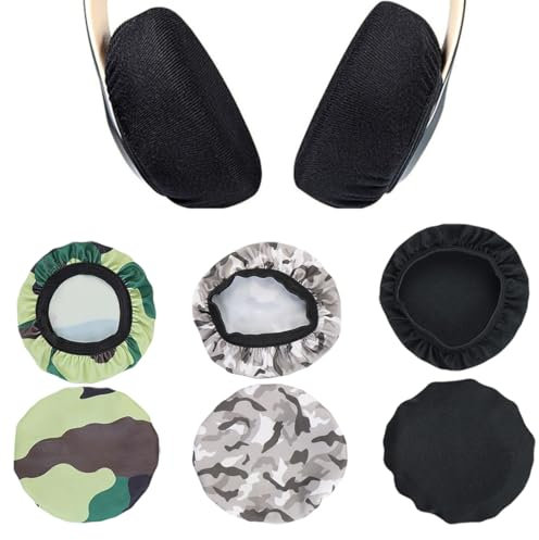 6 Stücke Kopfhörer Ohrpolster, Dehnbare waschbare Kopfhörer-Abdeckungen, Kopfhörer-Ohr Abdeckungen aus flexiblem Stoff, Headset Ohrpolster, Schweißschutz für Fitnessstudio, Gaming (Schwarz+Camouflage)