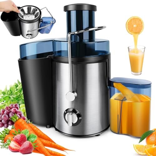 500ml Centrifugal Juicer Machines, 400W Stainless Steel with 65mm Chute for Whole Fruit and Vegetable, Juice Maker with No-Drip Spout, 3 Speed Control, Easy to Clean, Silver