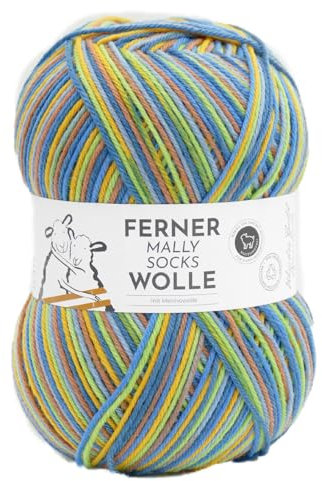 Ferner Wolle Mally Socks, Sockenwolle wie 6-fach (6-fädig), mulesingfrei, Sockengarn mit Merinowolle, Strumpfwolle mit Farbverlauf, 150g, 75% Wolle, 25% Polyamid (748/24)