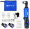 HSHa Clé à Cliquet Sans Fil 12V, 40N.m 3/8 Pouces Kit de Cliquet, Électrique cliquet Clé avec lampe de travail à LED, 300RPM 40Nm, 2x1,5Ah batteries Charge rapide, 7 prises