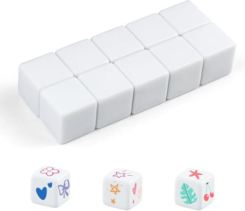Weiß Würfel Blanko 10pcs, Weiß Würfel 25mm, Blanko Acryldice 6-Seitiger | DIY-Aufkleber Dice zum beschriften für das Malen, mit Einstecktaschen für Brettspiele, Lernen, Basteln, Partyspaß