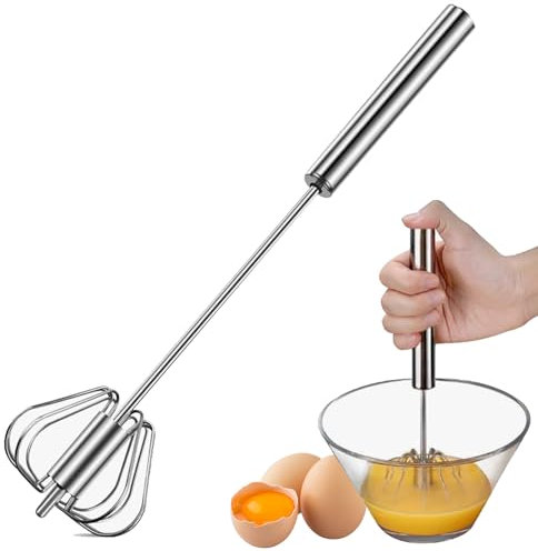 1 Pcs Egg Whisk Hand Push Whisk Blender, Stainless Steel Egg Beater, Rotating Push Mixer Stirrer for Whisking, Multifunctional Egg Beater Hand Whisk Metal Whisk for Whisking, Stirring, Beating