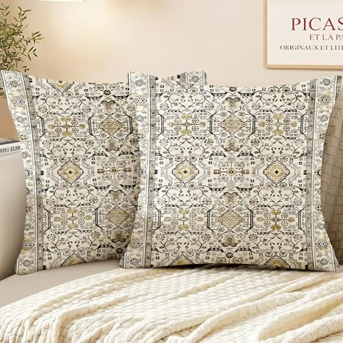 XPHZZL Pack of 2 Bohemian Style Linen Decorative Cushion Covers 65x65 cm Square Throw Pillow Covers 26x26 Inch Boho Style Pillowcases for Outdoor Home Decor Sofa Bedroom Car - Yellow Gray