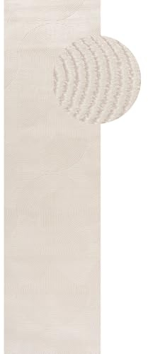 THE RUGS Carmel Modern Area Rug - Stain-Resistant, Non-Shedding, Durable Rugs for Bedroom and Hallway [ Wave Cream, 80x300 cm ]