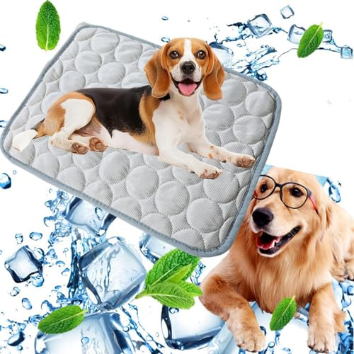 kühlmatte hund,kühldecke hund,Kühlmatte für Hunde, Kühlmatte aus Selbstkühlend Eisseide, Hundekühlmatte Kühl Betten Kaltgelpad Haustier Matte Kühlpads Gel für Katen und Hunde (Grau, M-62*50cm)