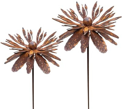 2er Set Gartenstecker Blume Mohn Teleopea Metall Rost Gartendeko Edelrost Rankstab Beetstecker Topfstecker Naturrost