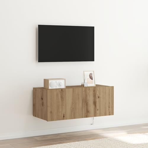 Qnhdfrt TV Schrank Lowboard Artisan Eiche Braun 80x35x31 cm mit Integrierter LED Beleuchtung Moderner Wohnzimmerschrank für Fernseher und Mediensammlung