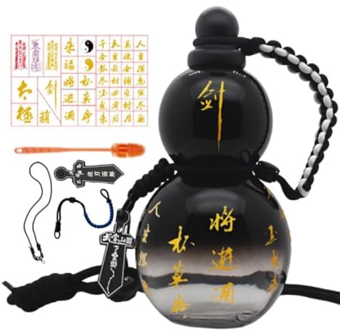 BLASHRD Chinese Retro-Inspired Gourd Water Bottle 800ML Gourd Water Bottle Large Capacity Water Bottle Gradient Black