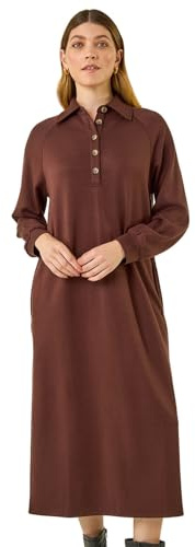 Roman Originals Buttoned Collar Midi Dress for Women UK - Ladies Everyday Autumn Winter Shirt Style Collar Comfy Soft Evening Vacation Work Party Night Out