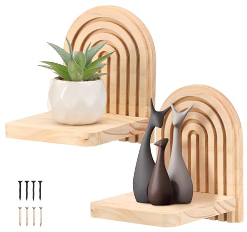 Eyoulife Wandregal Boho 2 Stück Holz Hängeregal 11,5x13,5x15cm Wand Deko | Glatt und Schön Klein Wand Regal Pflanzregal für Wohnzimmer Schlafzimmer Badezimmer Eingangsbereich Geeignet
