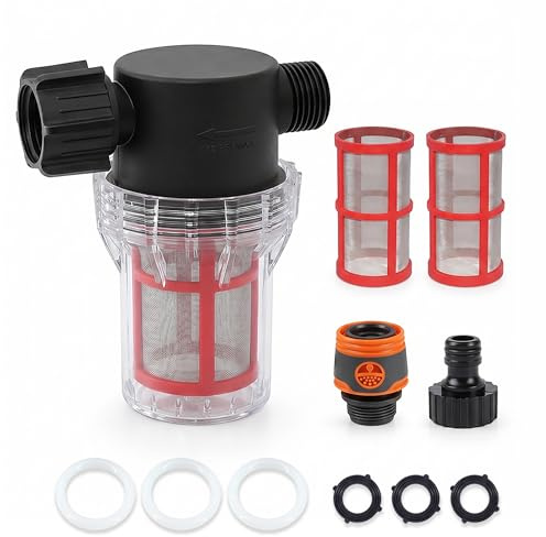 200 Mesh Gartenschlauch Filter mit Schnellkupplung und 2 Ersatzsieben, 3/4 Gewinde, Sedimentfilter für Nebelkühlung, Gewächshaus, Tropfbewässerung und Hochdruckreiniger