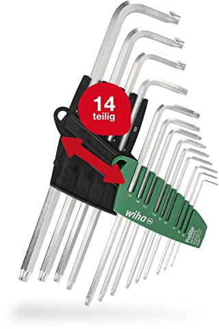 Wiha Stiftschlüssel Set mit ProStar Halter (39104) 14tlg. I Torx Winkelschlüssel Satz I Torxschlüssel T5+T6+T7+T8+T9+T10+T15+T20+T25+T27+T30+T40+T45