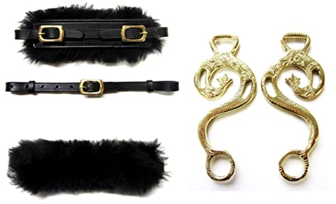 PS Pferdeartikel Set Hackamore Barock Gold - messingfarben - Echt Schaffell Farbe Schwarz mit goldenem Beschlag