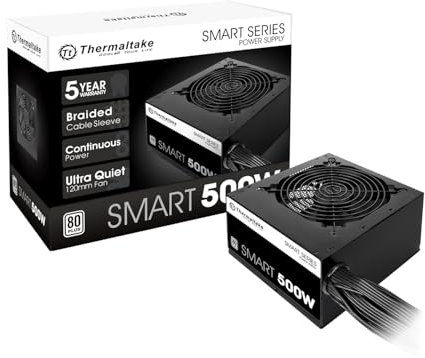 Thermaltake Fuente de alimentación Inteligente 500W 80+ Blanca certificada, Potencia Continua con Ventilador de refrigeración Ultra silencioso de 120 mm, ATX 12V V2.3/EPS 12V Fuente de alimentación