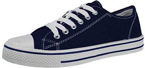 Ladies Baltimore/ Academy Low Hi Top Canvas Toe Cap Lace Up Pumps Plimsoll Trainers Casual Shoes Size 13-8 (6 UK, Navy)