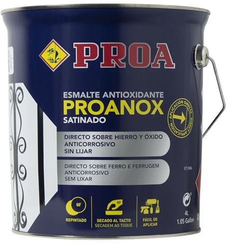 Esmalte antioxidante directo sobre óxido. SATINADO. Rojo Óxido. 4 L. Pintar sobre hierro y óxido sin necesidad de imprimación. PROANOX.