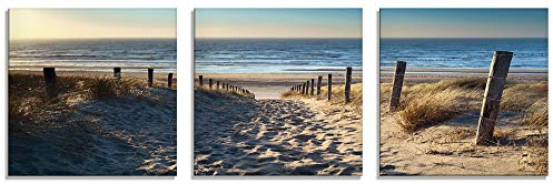 ARTland Wanddeko Glasbilder Wandbild Glas Bild Set 3 teilig je 50x50 cm Quadratisch Strand Meer Küste Nordsee Natur Landschaft Sommer Dünen Sand Gräser T9IP