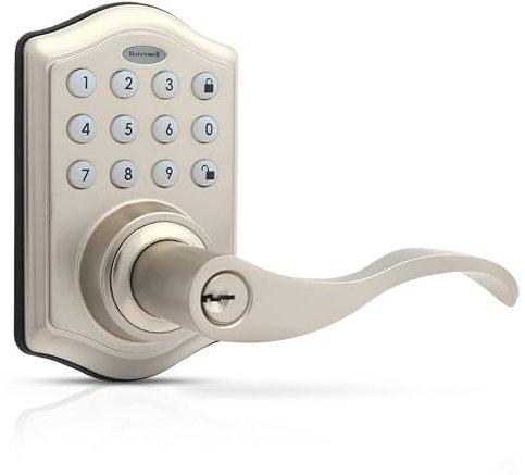 Honeywell 8734301 Electronic Wave Entry Lever Door Lock, Satin Nickel, 6.5 x 8.8 x 9 inches