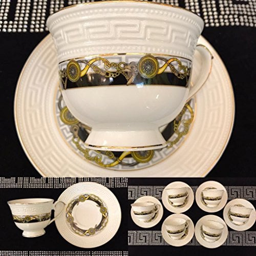 Medusa Service Kaffee Kombiservice für 6 Personen Tassen Geschirr Tafel Set Porzellan Gold mit Styl NEUHEIT Sehr EDEL Mäander
