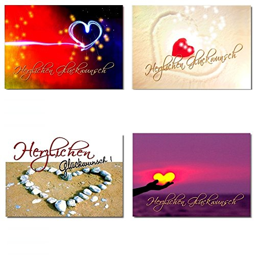 DigitalOase 4 kleine Glückwunschkarten im Set Grußkarten Geburtstagskarten - 4 Klappkarten incl. 4 weisse Kuverts DIN A7 (aufgeklappt ca. 10 x 14 cm) #SET01HGA7