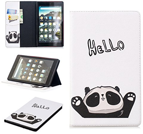 LMFULM® Case for Amazon Kindle Fire HD8 2016/2017 (8.0 Inch) PU Leather Case Sleep/Wake Function Panda Say Hello Pattern Stent Function Holster