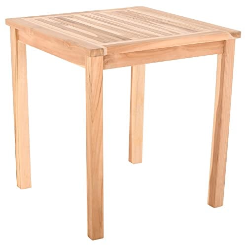 Gartentisch Beistelltisch aus massivem Teak Holz - großer, Quadratischer Holztisch 80 x 80 cm, wetterfest für Garten, Balkon und Terrasse Natur