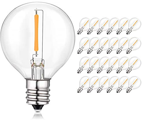 BRIMAX 25 Pack G40 LED Bulbs Outdoor, Non-Dimmable E12 Screw Base Bulb, 1W=10W, 2200K Warm White Clear Glass Replacement Bulb for G40 Outdoor String Lights