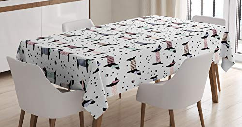 ABAKUHAUS Hundeliebhaber Tischdecke, Dackel-Welpen, Pflegeleicht Waschbar Schmutzabweisend und mit Klaren Farben Hochwertiger Druck, 140 x 170 cm, Weiß Schwarz Lila